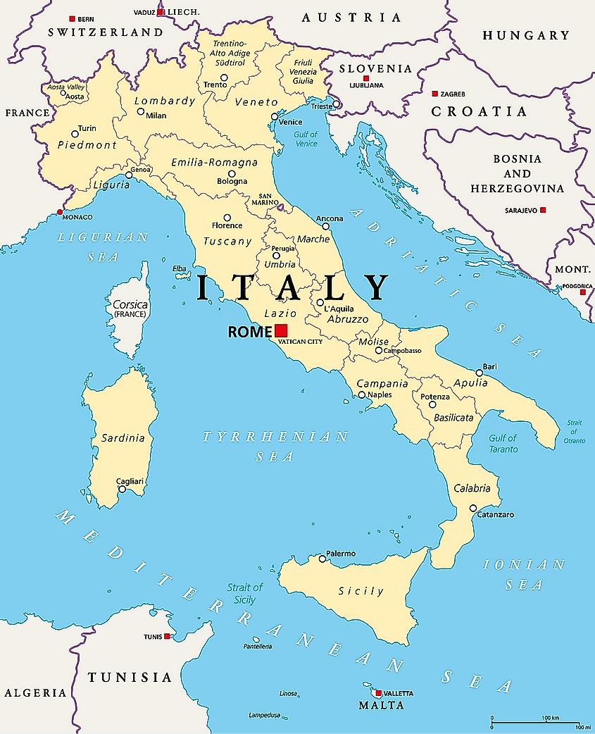 Italian Peninsula bordering the Adriatic Sea