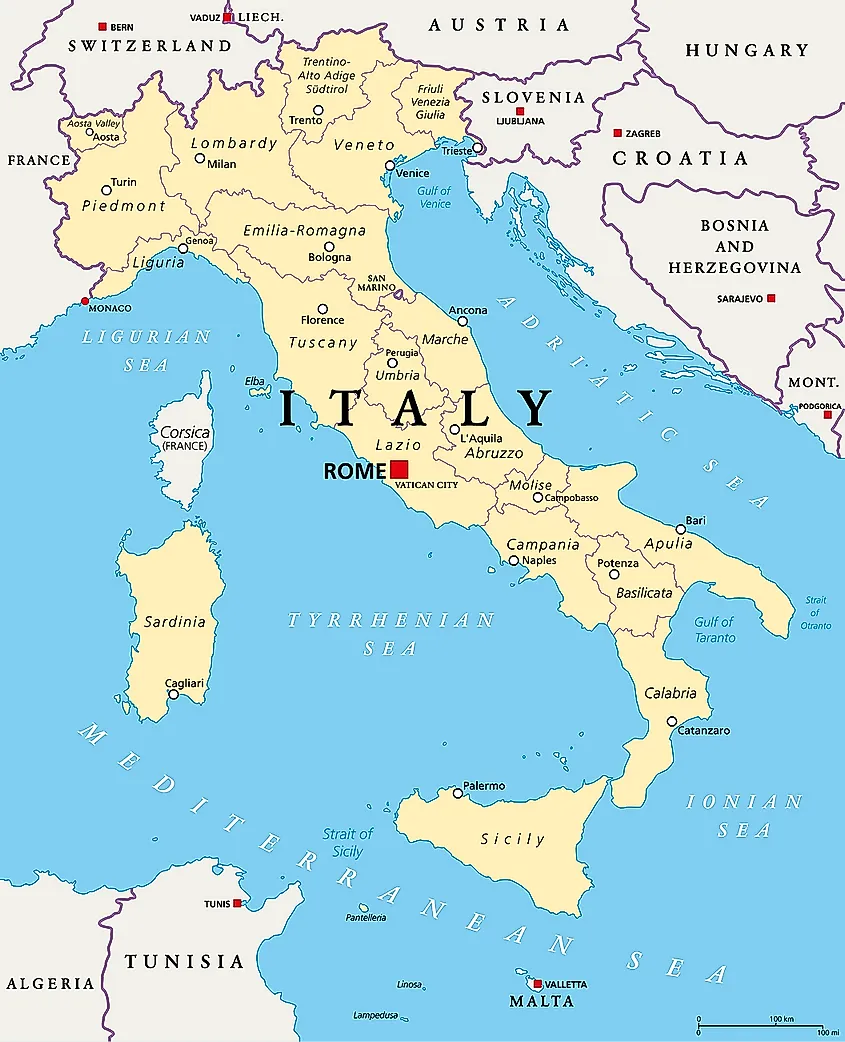 Italian Peninsula bordering the Adriatic Sea