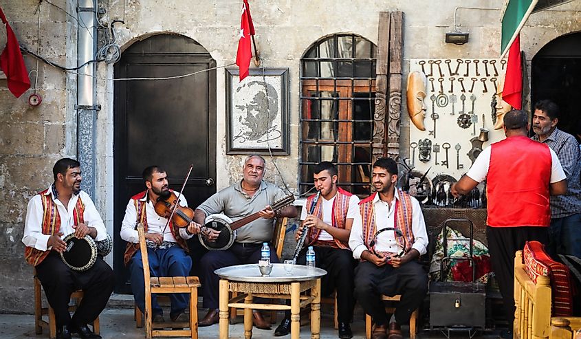 Gypsies musicians play traditional music in Turkey