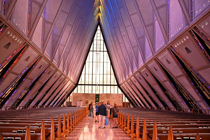 Interior of the Protestant section of the US Air Force Cadet Chapel
