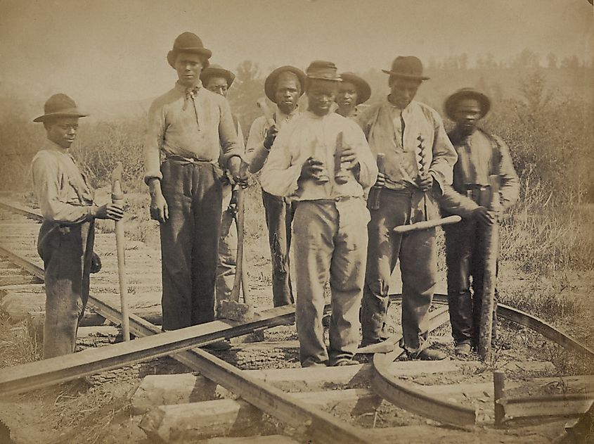 African American work team on a northern Virginia railroad in 1862 or 1863. Photo by Andrew J. Russell