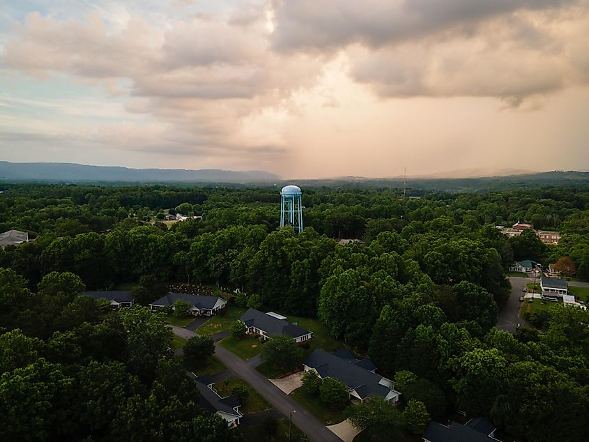 Aerial View of Sunset over Mount Airy, North Carolina