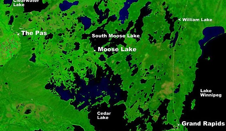 Map showing Cedar Lake, Manitoba. 