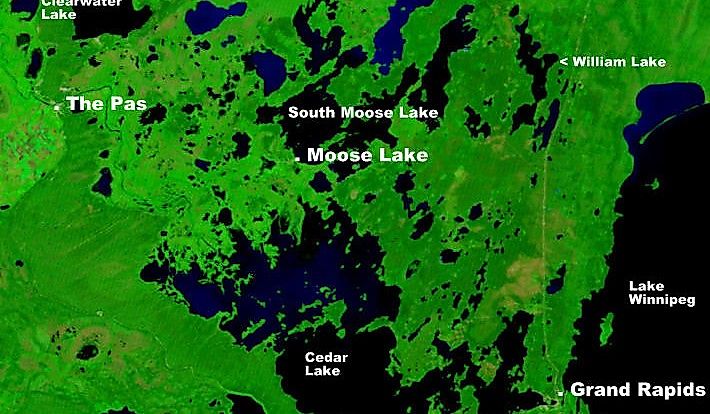 Map showing Cedar Lake, Manitoba. 