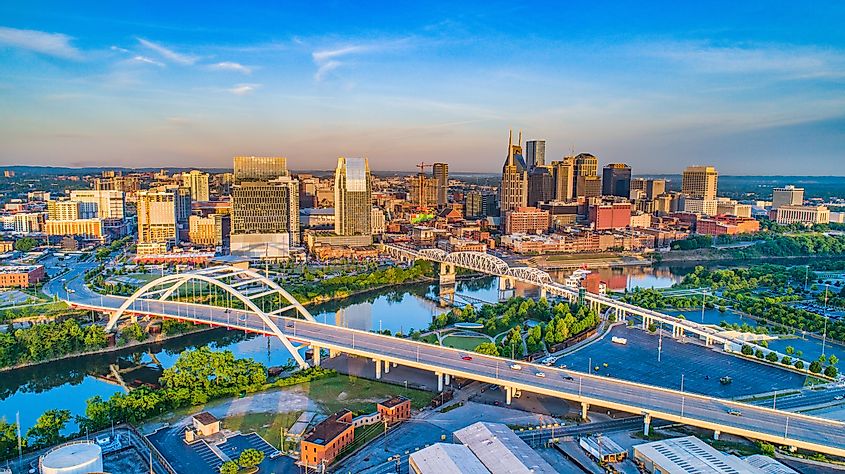 Aerial view of the gorgeous city of Nashville, Tennessee.