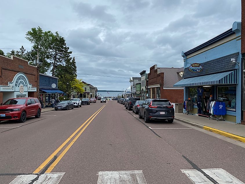 An overcast day for this lakeside main street.