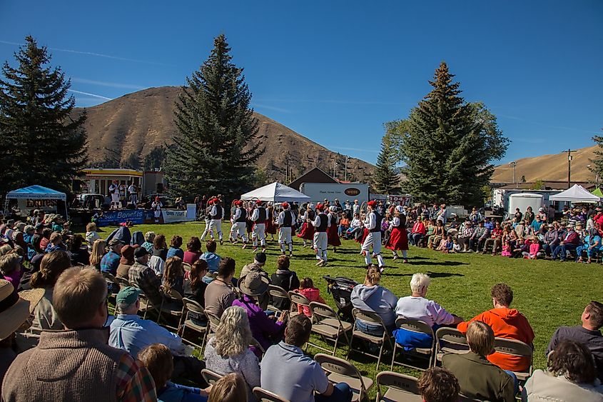 Basque dancers performing at the trailing of the sheep festival in Hailey.