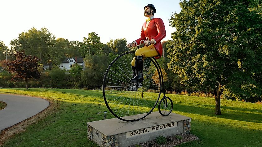 The World's Largest Bicyclist in Sparta, Wisconsin.