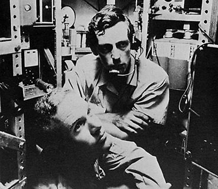Jacques Piccard and Don Walsh with the Trieste bathyscaphe.