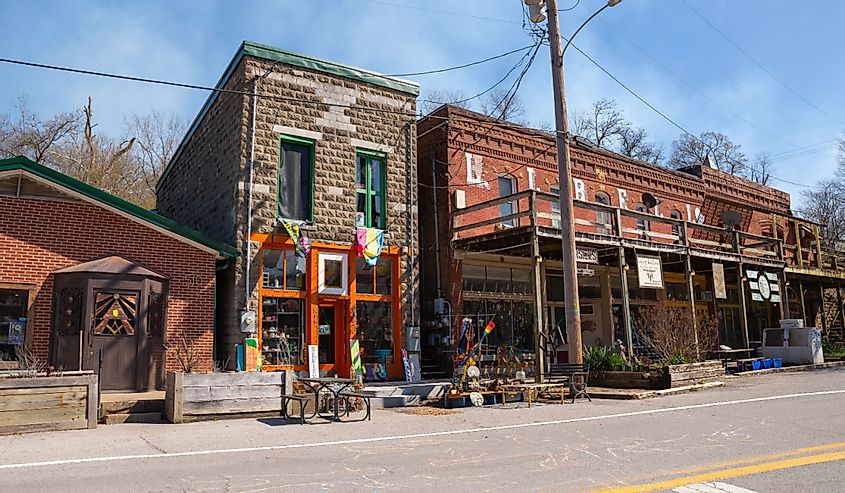 Downtown building and storefront in Makanda, Illinois