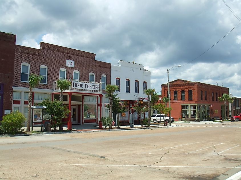 Street view of the Dixie Theater in Apalachicola, Florida