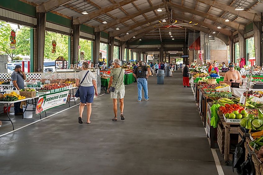 The North Carolina State Farmer's Market Offers Ripe Peaches, Tomatoes and Squash.