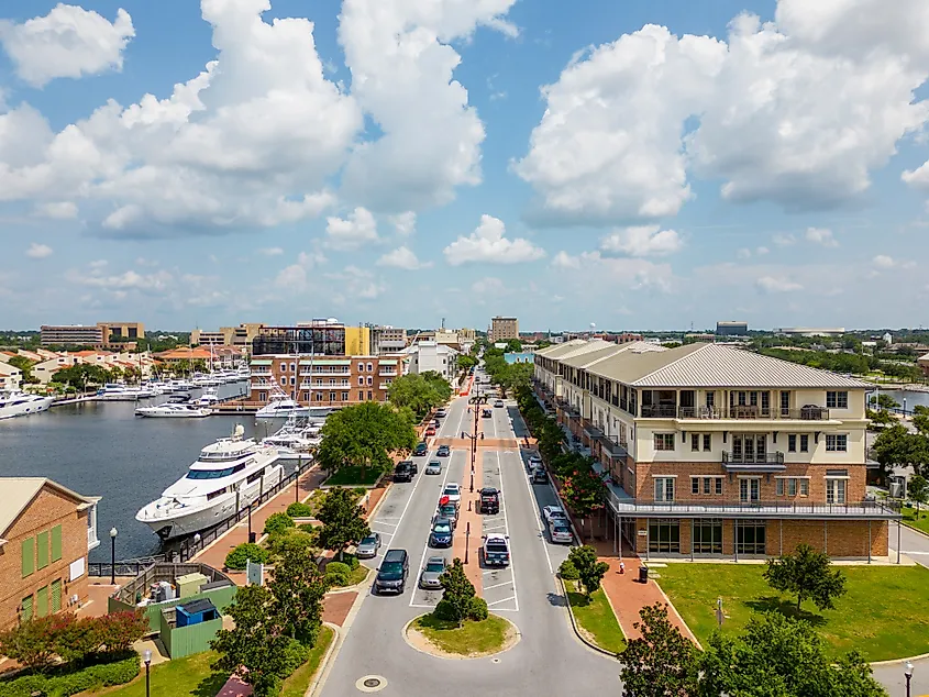 Residences along a street in the town of Pensacola, Florida.