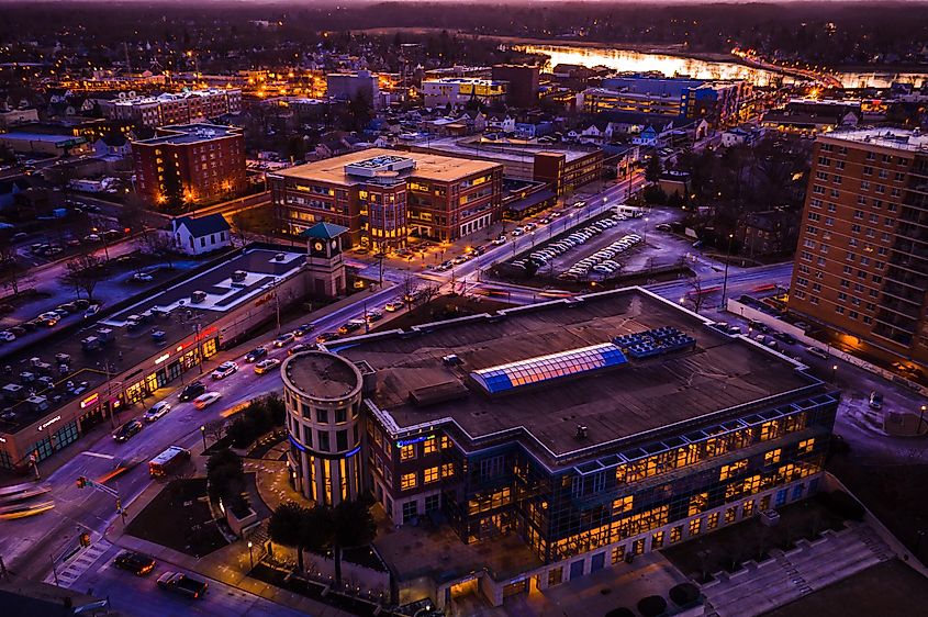 Aerial sunset over Red Bank, New Jersey.