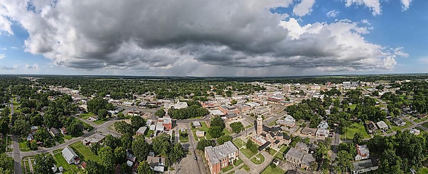 Panoramic cityscape of downtown Crowley, Louisiana.