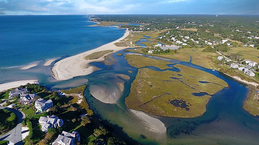 Aerial view of Chatham and West Chatham in Massachusetts.