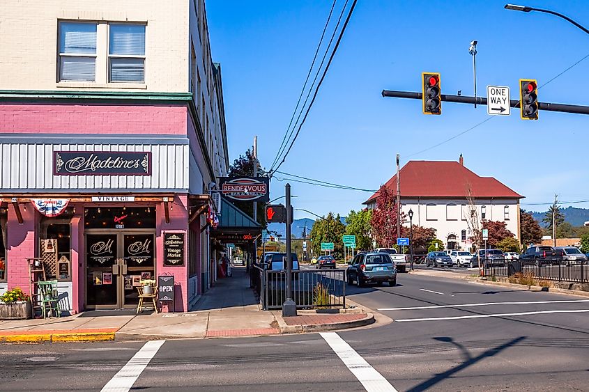 The charming downtown area of Tillamook, Oregon