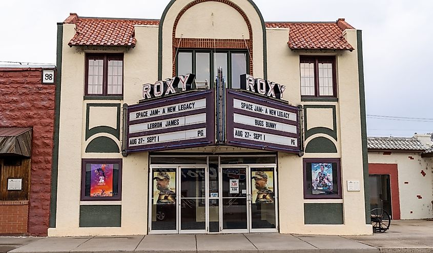 The classic sign of the historical Roxy cinema movie theater.