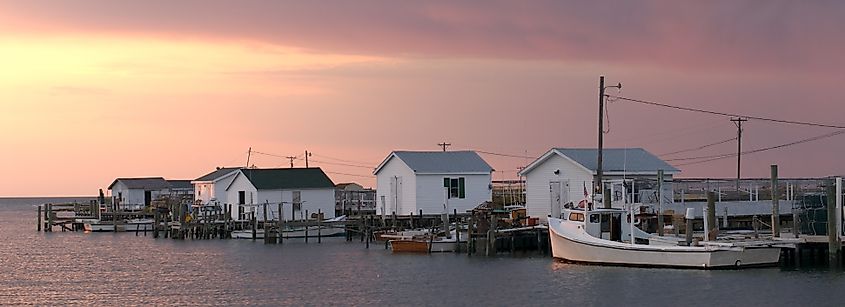 Dawn breaks over Tangier Island, Virginia.