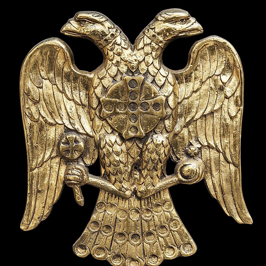 A double-headed eagle, a common symbol from the Byzantine Empire.