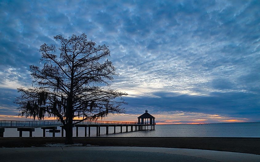 Sunset over Lake Pontchartrain seen from Fontainebleau State Park in Mandeville, Louisiana. Editorial credit: Wirestock Creators / Shutterstock.com