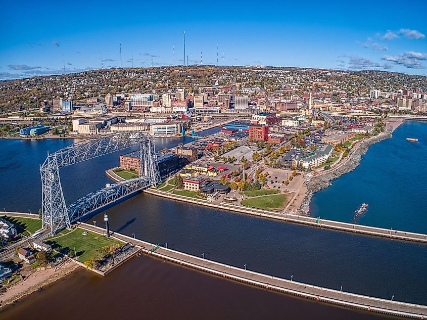 Aerial view of the popular Canal Park Area of Duluth, Minnesota