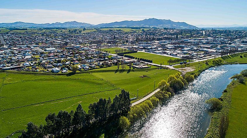 Aerial view of Gore, New Zealand.