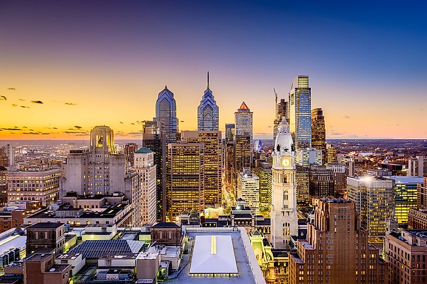 The downtown skyline of Philadelphia, Pennsylvania.