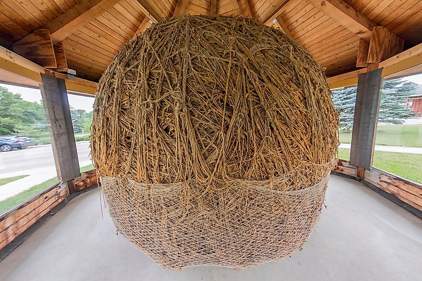 A fisheye shot of the biggest ball of twine in Darwin, Minnesota. 