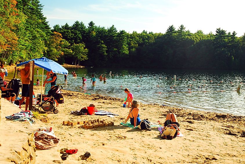 A beach by the Walden Pond in Concord, Massachusetts
