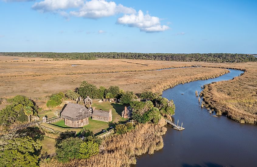 The Altamaha River winding past the Old King George Fort in Georgia.