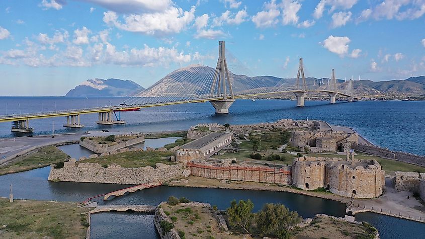 Aerial drone photo of iconic medieval ancient castle of Rio