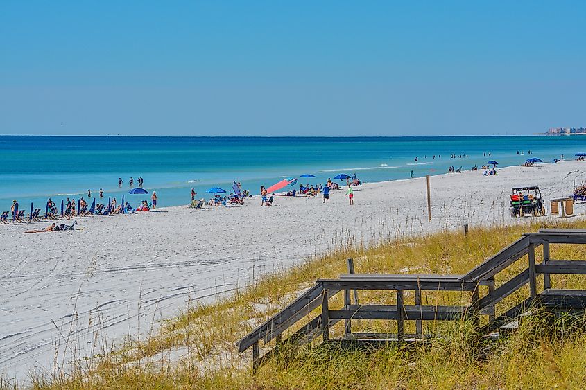 Beautiful white sand beach of Miramar Beach on the Gulf of Mexico in South Walton, Florida