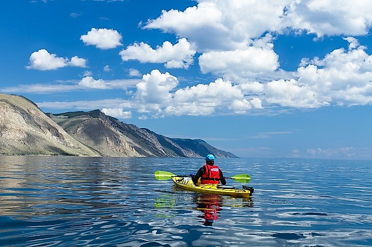 Kayaking on Lake Baikal in summer.