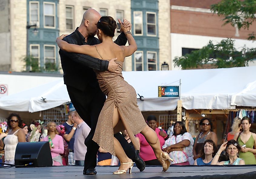Tango dancers during Bastille Day in the Juneau Town neighborhood.