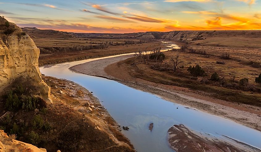 The Little Missouri River cuts through Theodore Roosevelt National Park, North Dakota