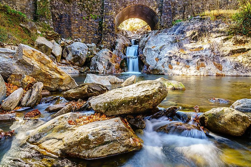 Scenic waterfall along Forest Heritage National Scenic Byway in North Carolina.