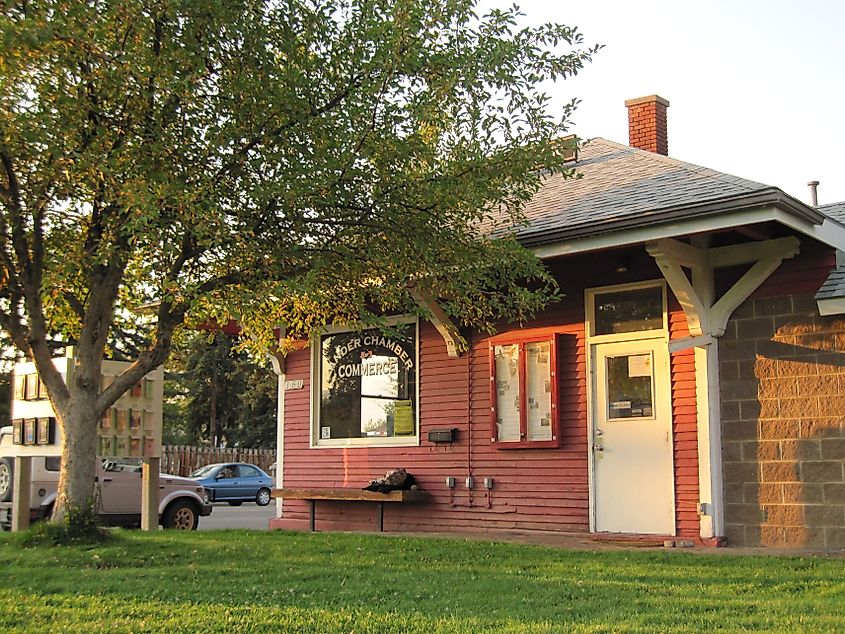 The Chamber of Commerce office in Lander, Wyoming, housed in an old Chicago & North Western depot.