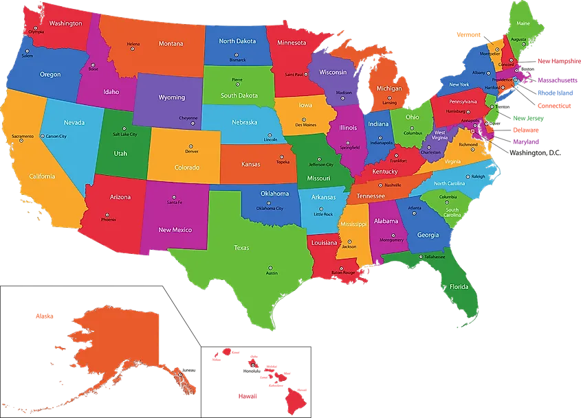 Capital Cities Of The United States WorldAtlas 50 States Map With Capitals