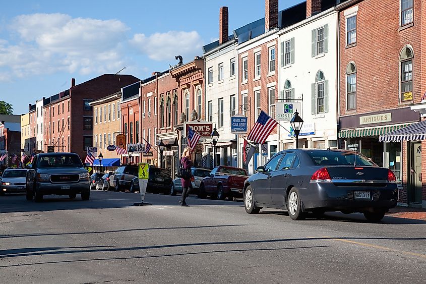 Storefronts line Water Street in Hallowell, Maine. Image credit: Joseph Sohm / Shutterstock.com.