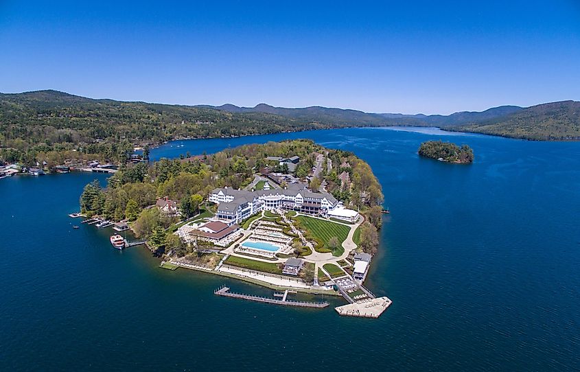 Aerial view of Bolton Landing, New York.