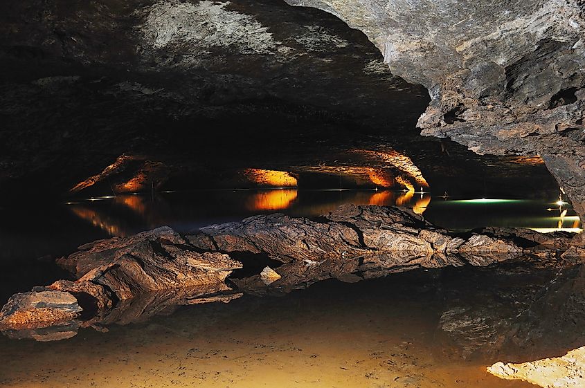 Underground lake in Craighead Caverns in Sweetwater, Tennessee.