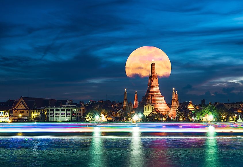 Temple of Dawn in front of a supermoon phenomenon.
