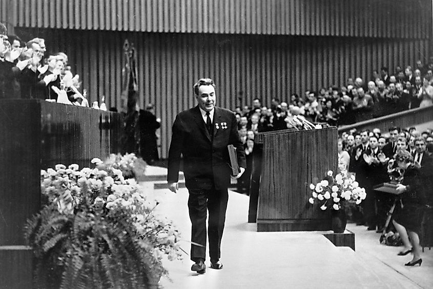 Brezhnev following a speech to the 1968 Komsomol Central Committee plenary session in his capacity as General Secretary