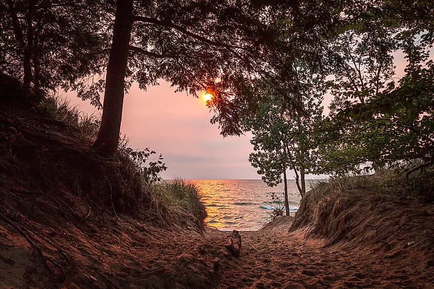 Sunset on Lake Michigan at Saugatuck, Michigan.