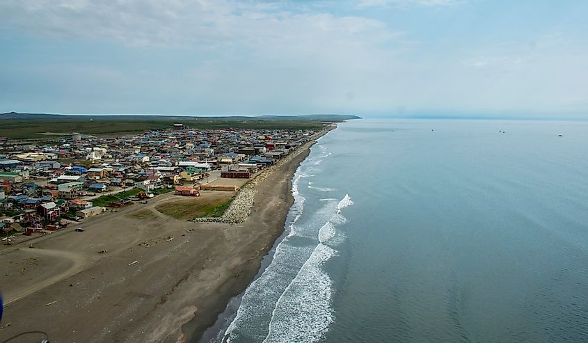 Overlooking the beach and waterfront homes in Nome, Alaska