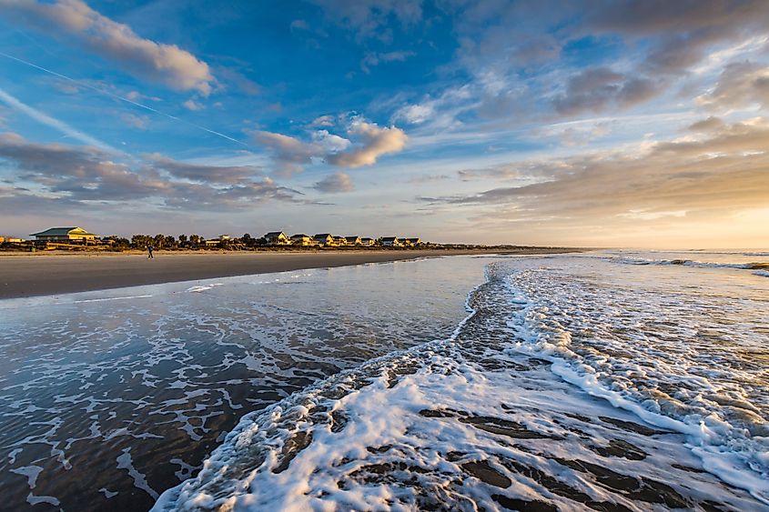 Skyline of beach homes at Isle of Palms in Charleston, South Carolina at sunrise.