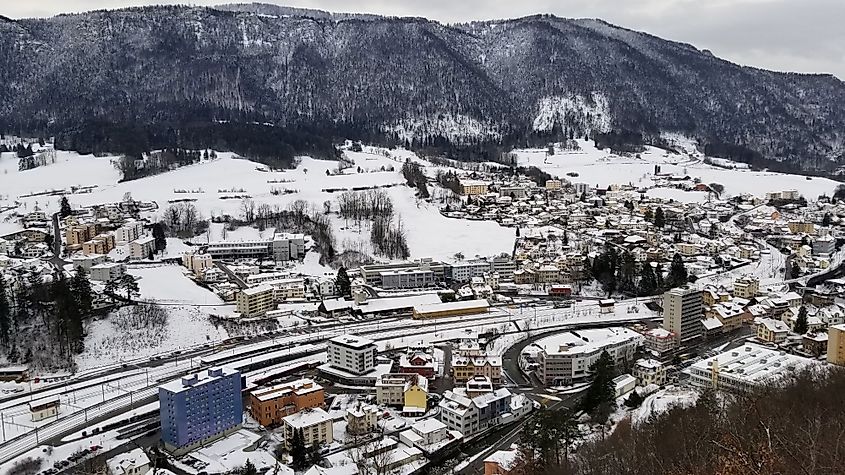 City of Moutier in the Bernese Jura, Switzerland