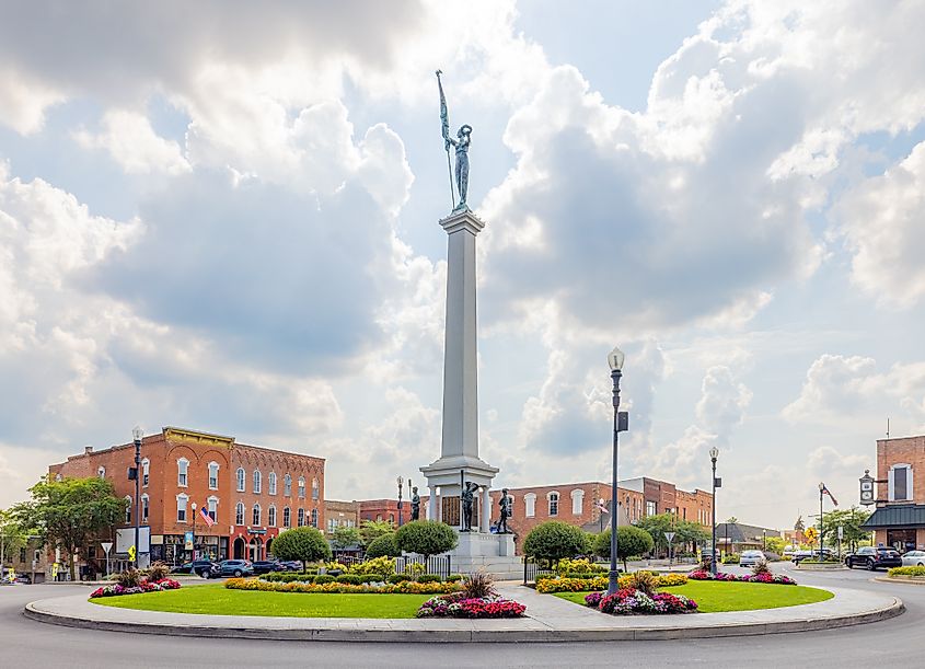 The Steuben County Soldiers Monument in downtown Angola, Indiana