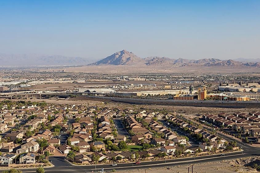 Sunny high angle view of the Henderson skyline at Nevada